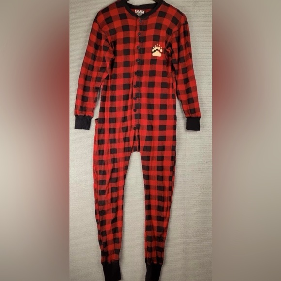 BRAND NEW Lazy One Whistler Canada Pajamas One Piece XXL Red Bear Cheeks Plaid - Picture 1 of 3